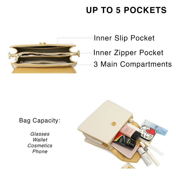 Mini Gold Top Handle Satchel, Crossbody Shoulder Bag, H20840602 - White/Yellow - Picture 4 of 8